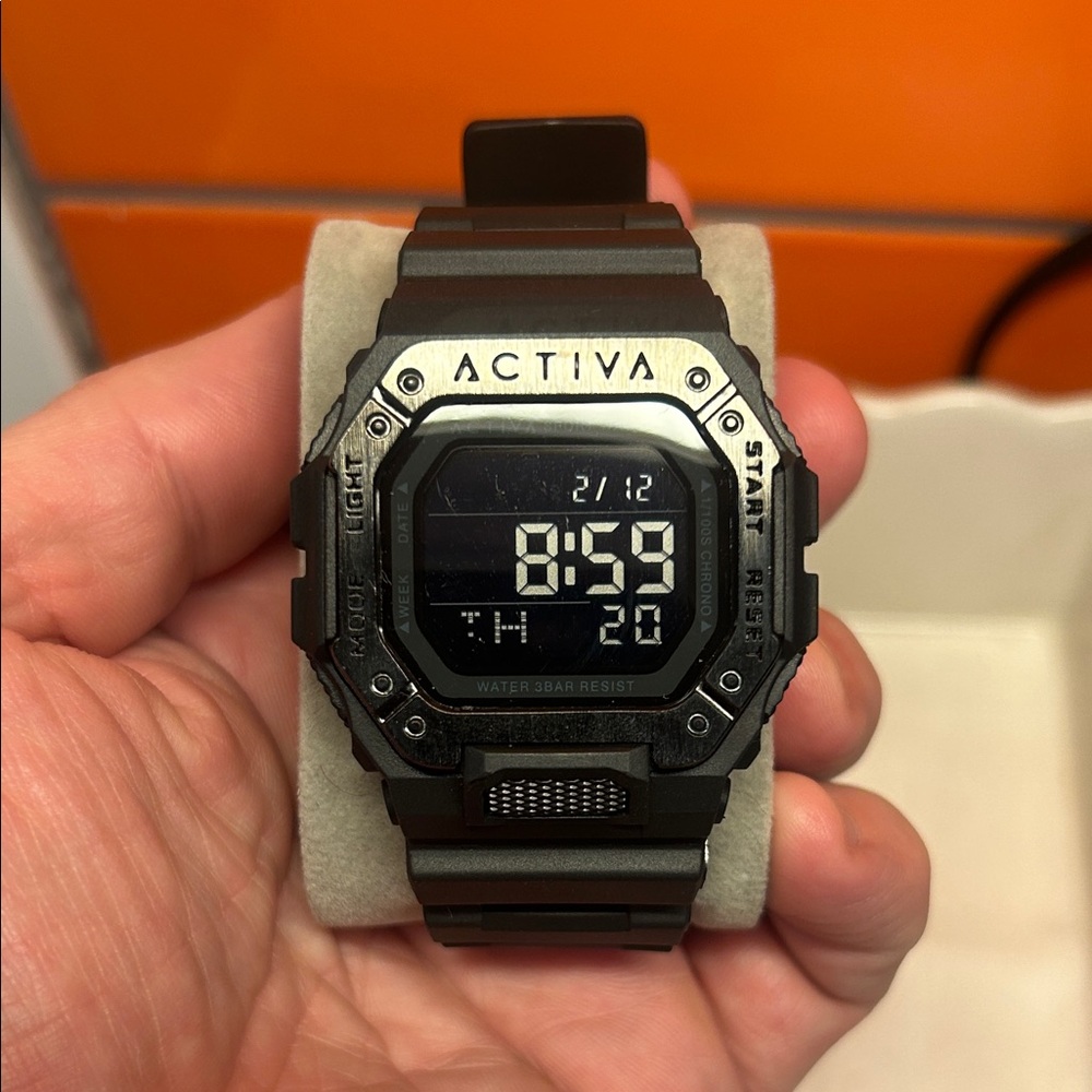 Activa Sport Digital Watch 46mm Black Tactical Square Alarm Chrono